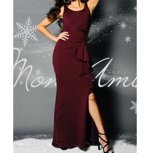 ELIZA J Ruffle Front Gown in Wine Size US 6 - Picture 3 of 10